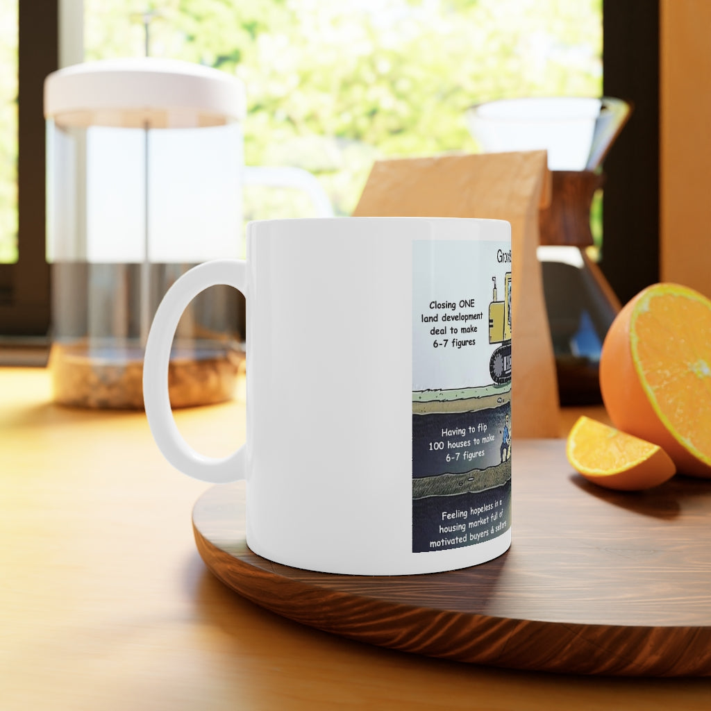 Land Development Work smarter not hard White Ceramic Mug, 11oz and 15oz