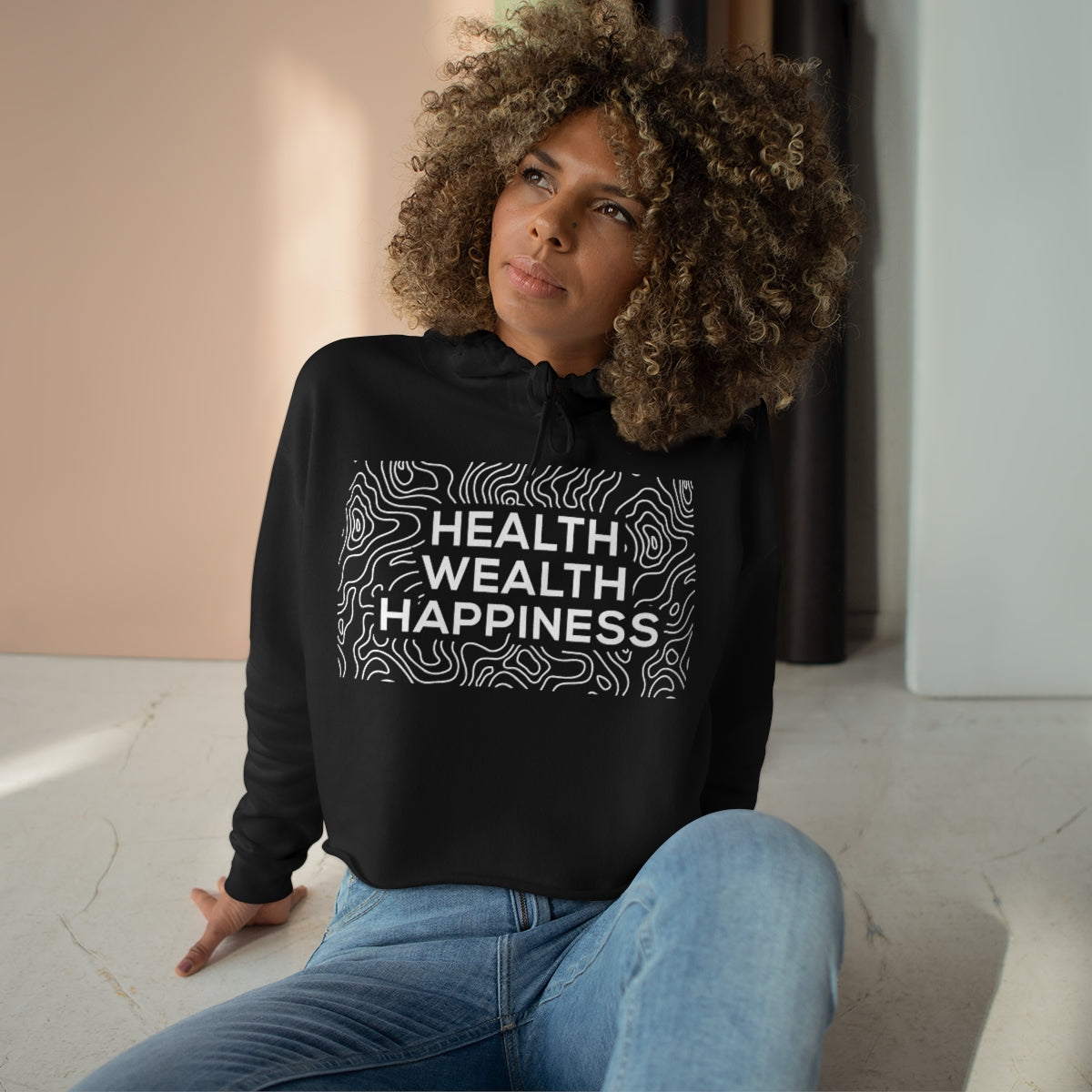 Health Wealth Happiness Womens Crop Hoodie