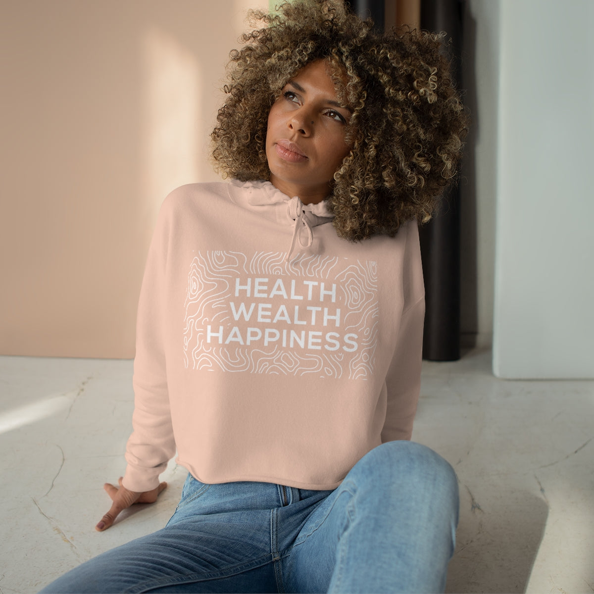 Health Wealth Happiness Womens Crop Hoodie
